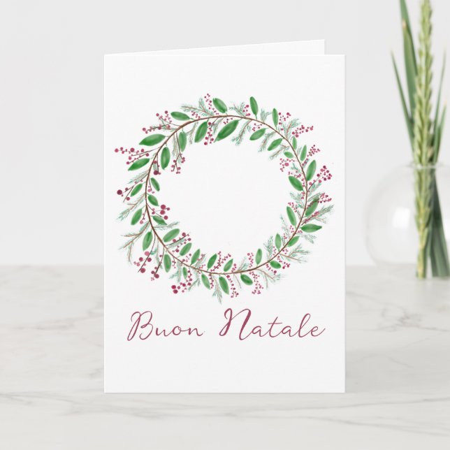 Buon Natale, Italian Christmas wreath card (Front)