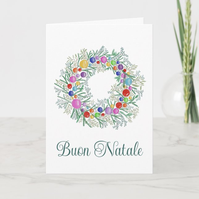 Buon Natale, Italian Christmas wreath card (Front)