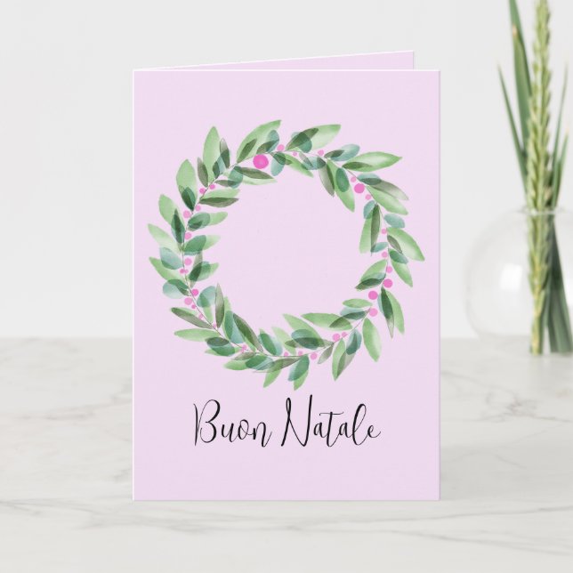 Buon Natale, Italian Christmas wreath card (Front)