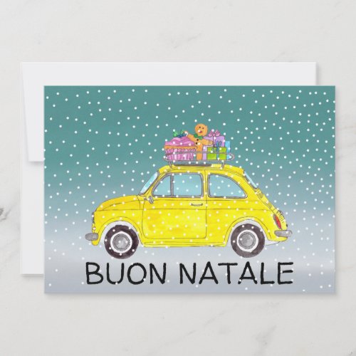 Buon Natale Italian  Christmas yellow Fiat 500  Holiday Card