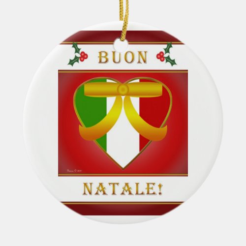 Buon Natale Italian Flag Heart _ Round Ornament