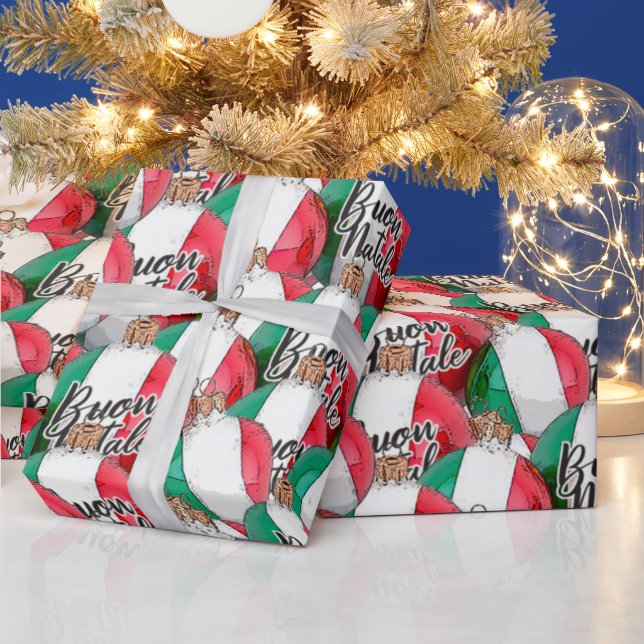 Buon Natale Italian Flag Ornaments Wrapping Paper (Holidays)