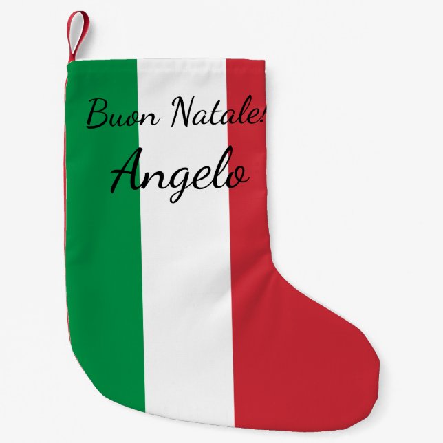 Buon Natale Italian flag personalized name Holiday Small Christmas Stocking (Front)