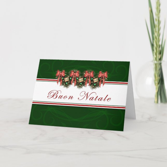 Buon Natale - Italian Garland Red Bows Card (Front)