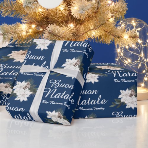 Buon Natale Italian Merry Christmas Blue Wrapping Paper