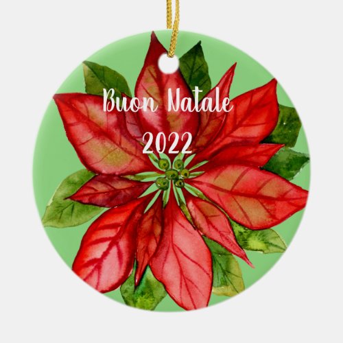 Buon Natale Italian Merry Christmas Floral  Ceramic Ornament