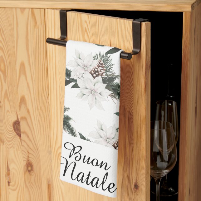 Buon Natale Italian Merry Christmas Floral Kitchen Towel (Thirds Fold)