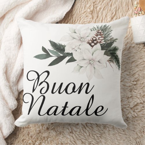 Buon Natale Italian Merry Christmas Floral Throw Pillow