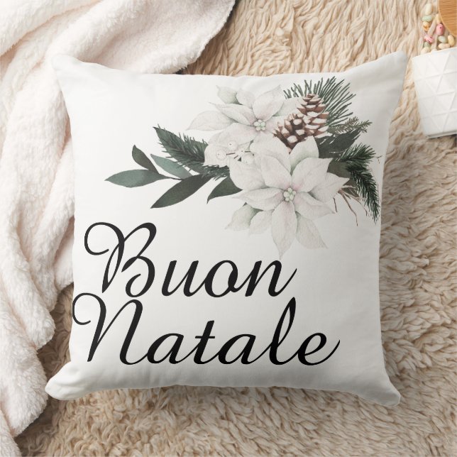 Buon Natale Italian Merry Christmas Floral Throw Pillow (Blanket)