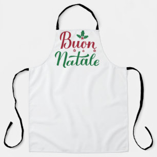 Buon Natale Italian Merry Christmas Holly Apron