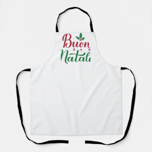 Buon Natale Italian Merry Christmas Holly Apron