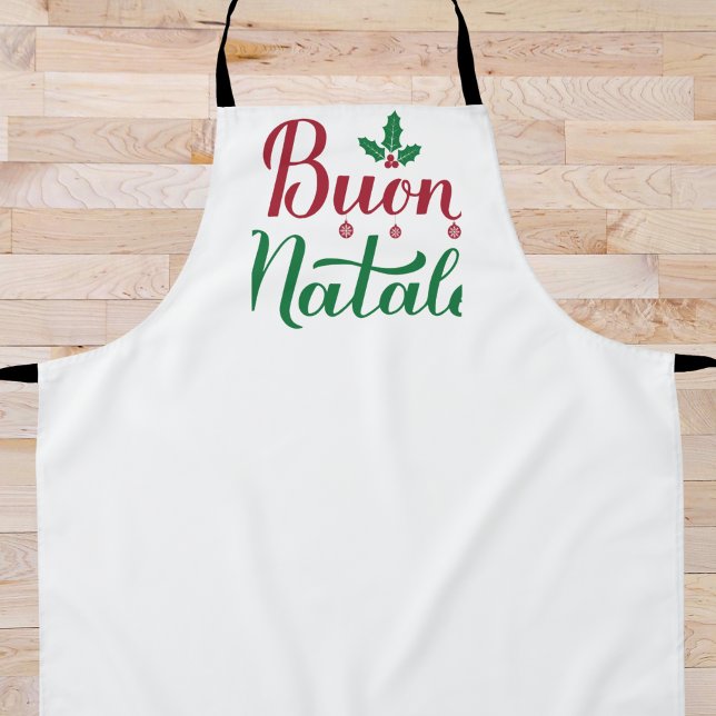 Buon Natale Italian Merry Christmas Holly  Apron (Creator Uploaded)