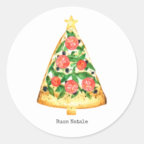 Buon Natale Italian Merry Christmas Pizza Slice   Classic Round Sticker