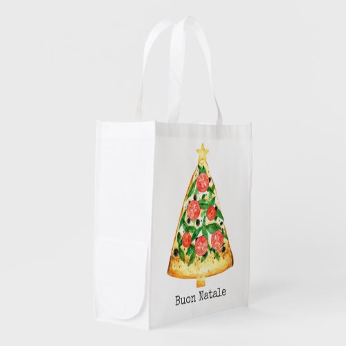 Buon Natale Italian Merry Christmas Pizza Slice  Grocery Bag