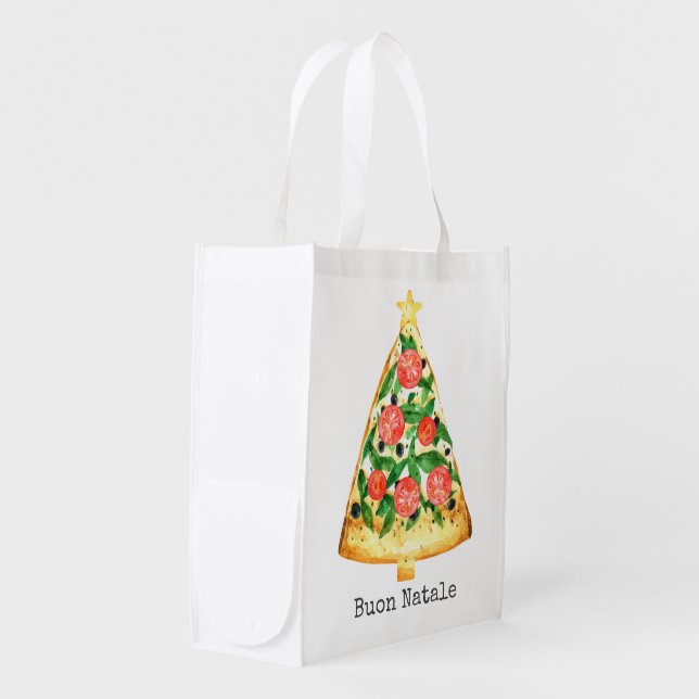 Buon Natale Italian Merry Christmas Pizza Slice  Grocery Bag (Front Side)