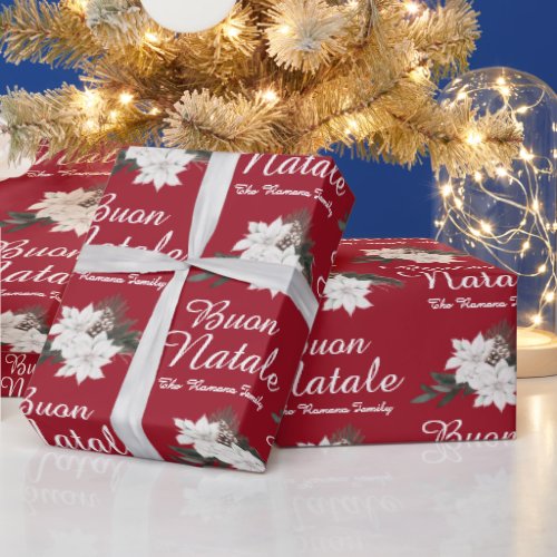 Buon Natale Italian Merry Christmas Red Wrapping Paper