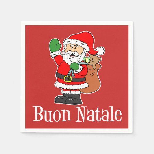Buon Natale Italian Merry Christmas Santa RED Napkins