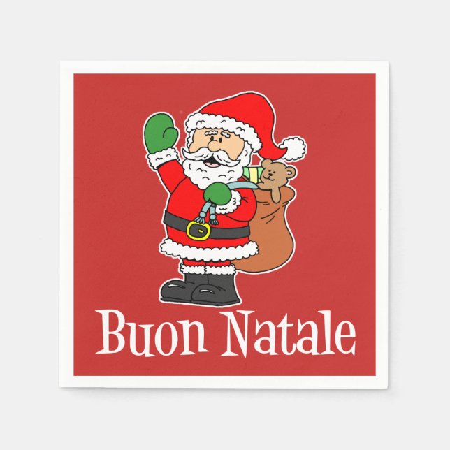 Buon Natale Italian Merry Christmas Santa (RED) Napkins (Front)
