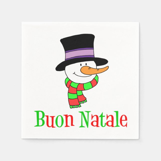 Buon Natale Italian Merry Christmas Snowman Napkins (Front)