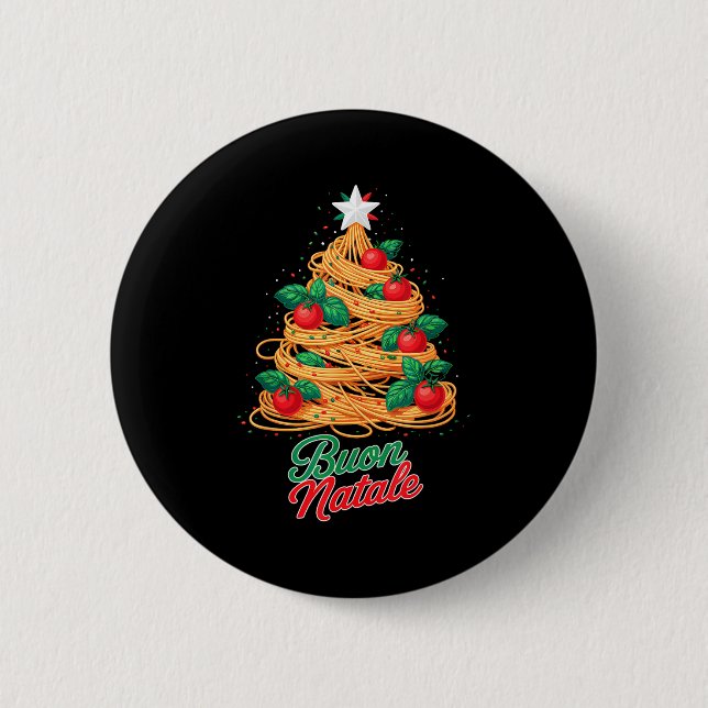 Buon Natale Italian Pasta Spaghetti Funny Christma Button (Front)