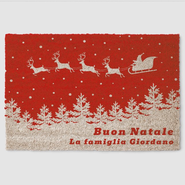 Buon Natale Italian Santa Personalized Name Fiber Doormat (Front)