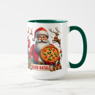 Buon Natale Italian Santa with Pizza & Reindeer Mug