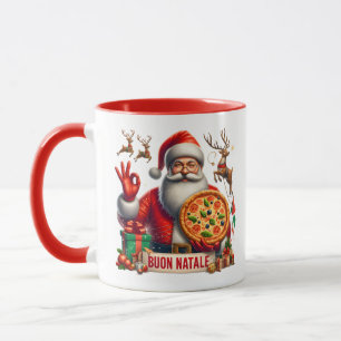 Buon Natale Italian Santa with Pizza & Reindeer Mug