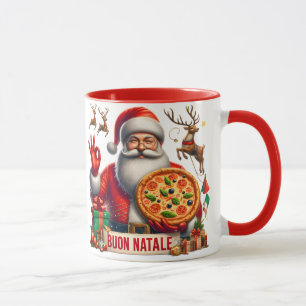 Buon Natale Italian Santa with Pizza & Reindeer Mug