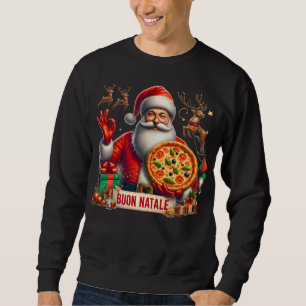Buon Natale Italian Santa with Pizza & Reindeer Sweatshirt