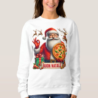 Buon Natale Italian Santa with Pizza & Reindeer Sweatshirt