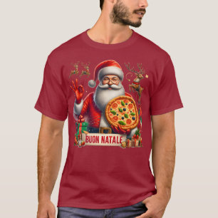 Buon Natale Italian Santa with Pizza & Reindeer T-Shirt