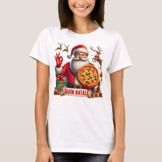 Buon Natale Italian Santa with Pizza & Reindeer T-Shirt