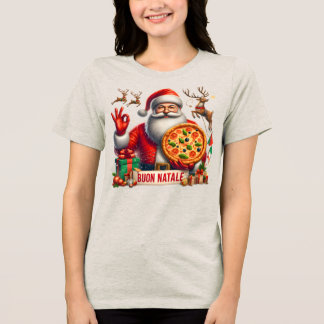 Buon Natale Italian Santa with Pizza & Reindeer Tri-Blend Shirt