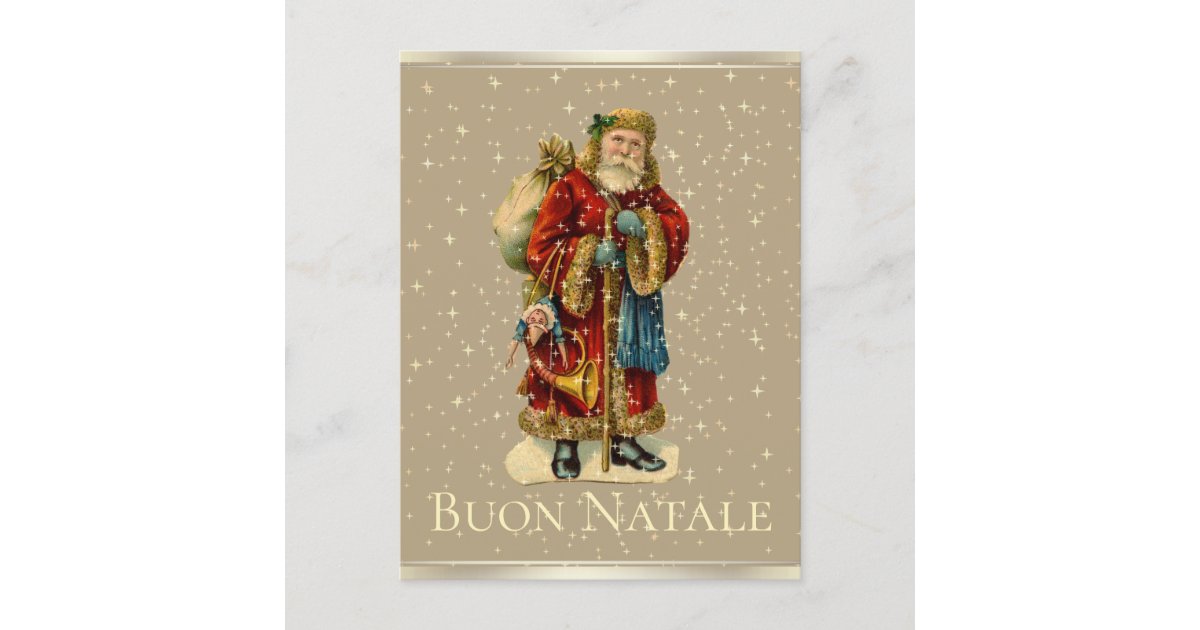 Buon Natale Lighted Sign.Buon Natale Italian Vintage Santa Gold Stars Holiday Postcard Zazzle Com