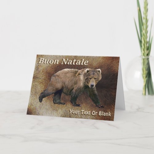 Buon Natale _ Kodiak Bear On Caribou Fur Holiday Card