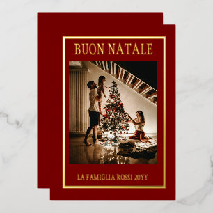 Buon Natale Maroon & Gold Simple Modern Photo Foil Holiday Card