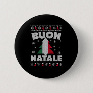 Buon Natale Merry Christmas Tree Italian Ugly Xmas Button