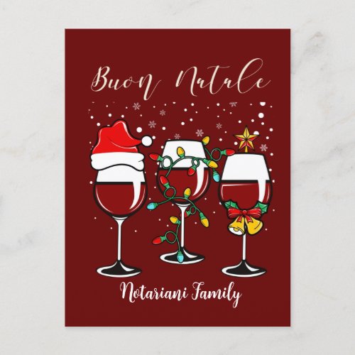 Buon Natale Merry Christmas Wine Lights Postcard