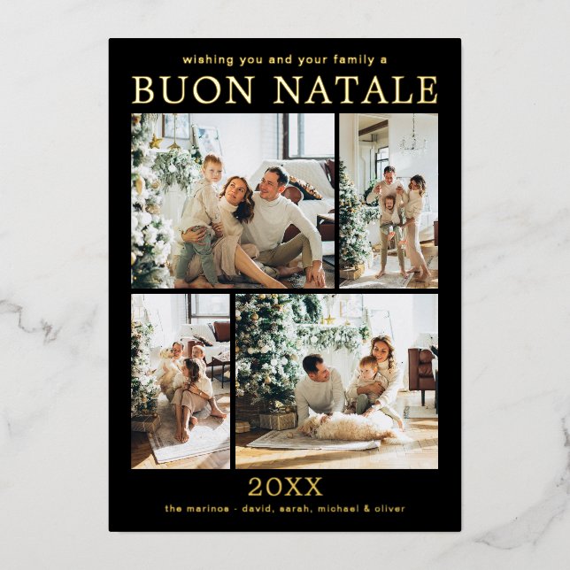 Buon Natale Multi Photo Gold Foil Holiday Card (Front)