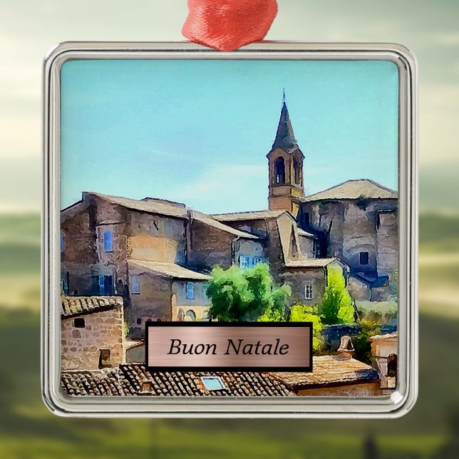 Buon Natale Orvieto Italy Hillside and Church Metal Ornament (Creator Uploaded)