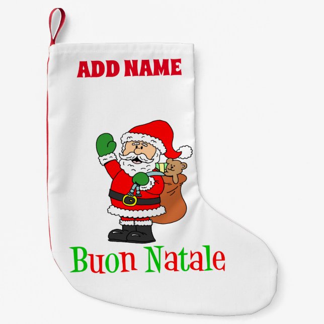Buon Natale Personalized Name Italian Small Christmas Stocking (Front)