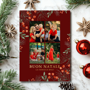Buon Natale Photo Collage Watercolor Floral Foil Holiday Card