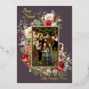 Buon Natale Photo Floral Foil Holiday Card