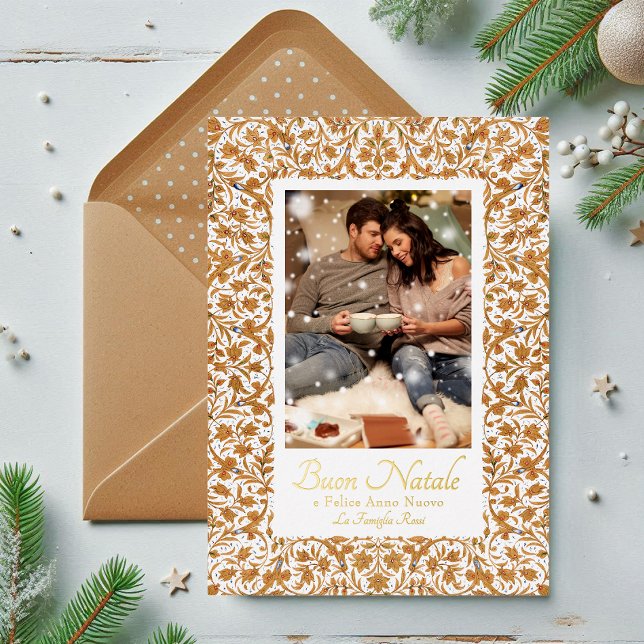 Buon Natale Photo Floral  Foil Holiday Card (Creator Uploaded)