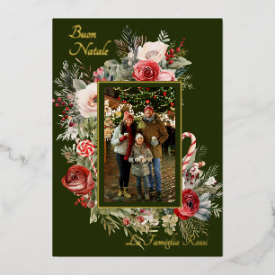Buon Natale Photo Floral Foil Holiday Card