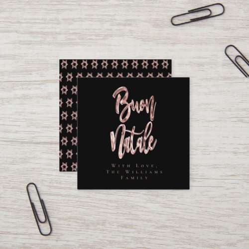 Buon Natale Pink Rose Gold Italian Christmas Square Business Card