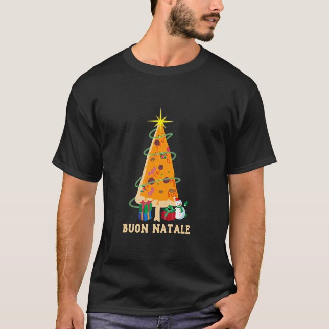 Buon Natale Pizza Christmas Tree Italian T-Shirt (Front)