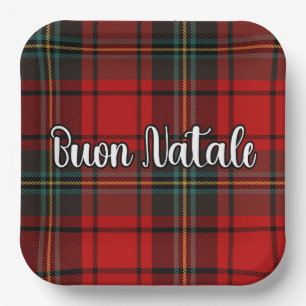 Buon Natale Plaid Paper Plates