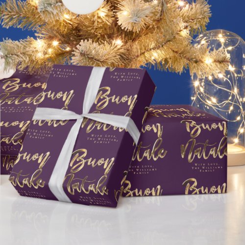 Buon Natale Purple Gold Christmas Script Italian Wrapping Paper