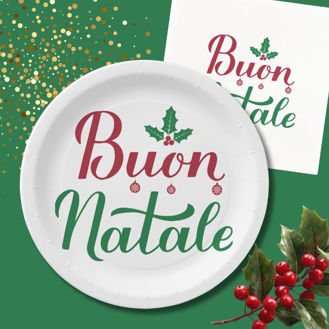 Buon Natale Red and Green Christmas  Paper Plates (Creator Uploaded)